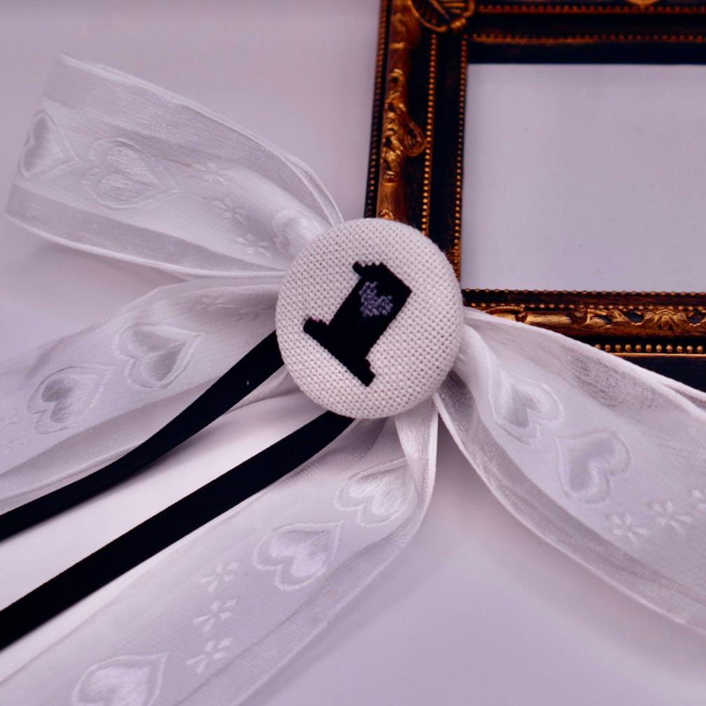 【番号オーダー可能】千葉ロッテマリーンズ風カラー　くるみボタンのヘアリボン　クロスステッチ刺繍